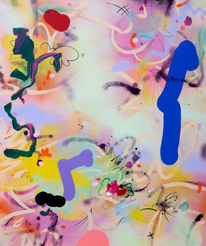 Waiting To Go 2024  120 x 100 cm  Acrylic, spray paint and airbrush on canvas