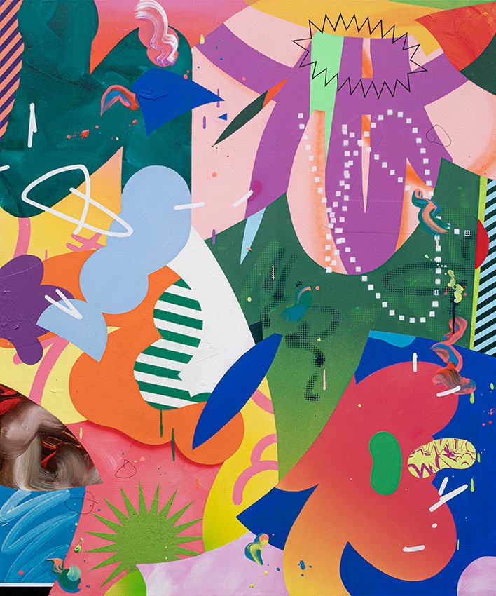 At Your Pace 2024  120 x 100 cm  Acrylic, oil an spray paint on canvas