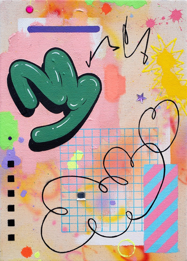 Never Lost 2025 35 x 25 cm  Acrylic paint, spray paint and acrylic gems on canvas