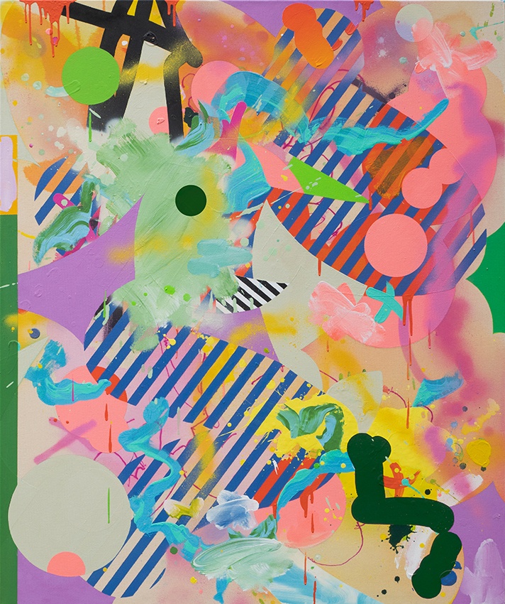 Still Existing 2024 120 x 100 cm Acrylic, spray paint and airbrush on raw canvas