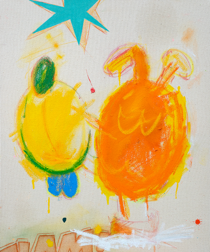 Walk on 2022 50 x 400 cm Oil bar, acrylic, airbrush and  pencil crayon on raw canvas